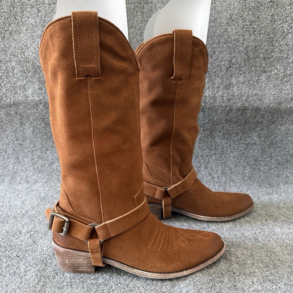 Vintage Foundry Co. Peyton Brown Suede Knee High Western Boots Faux Fur 9/40